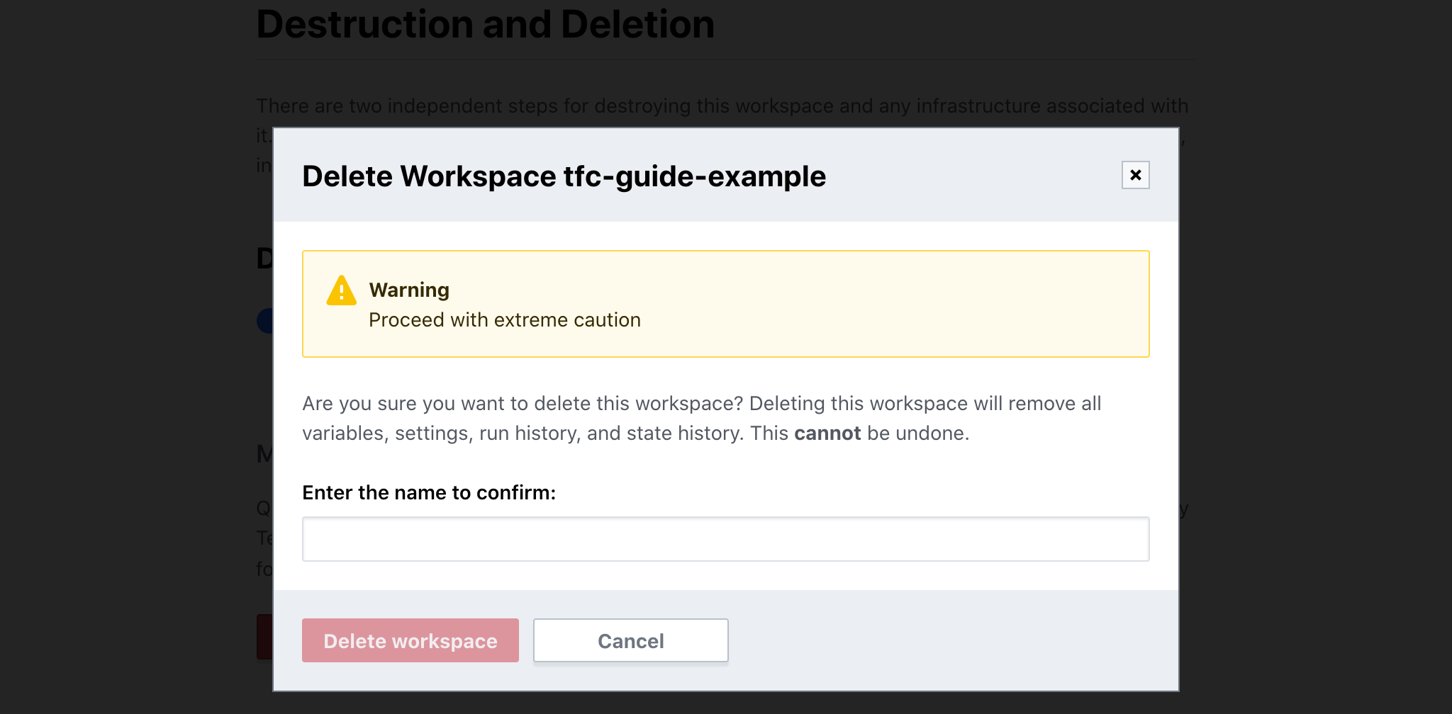 Delete workspace