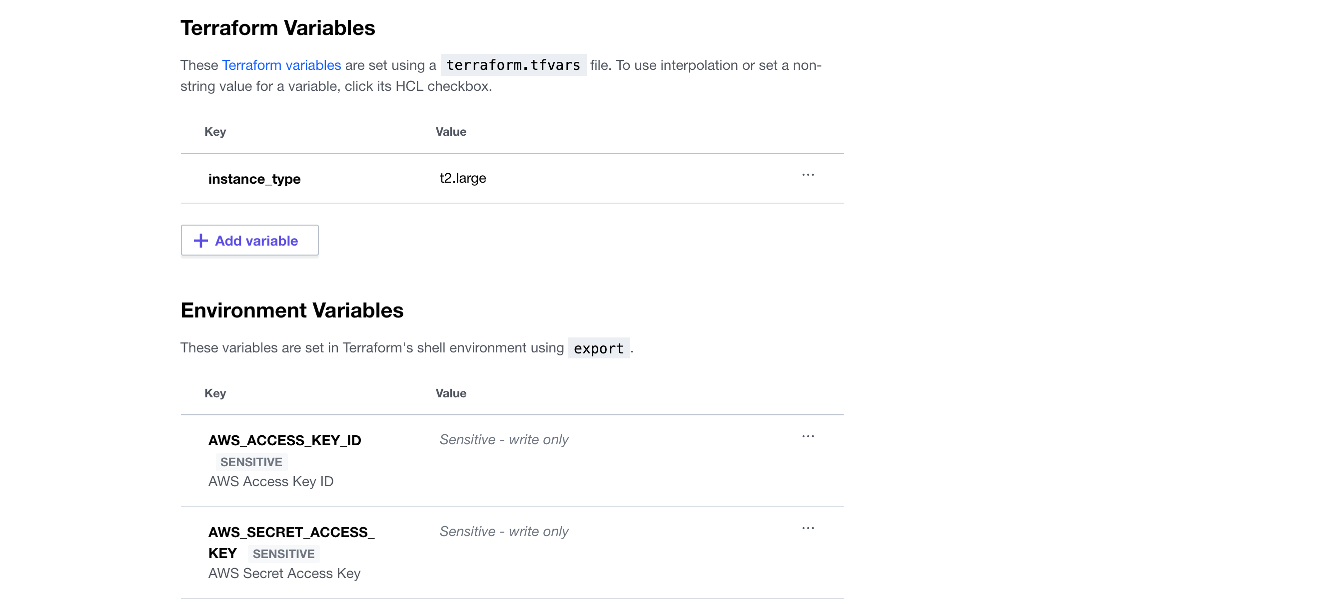 Terraform Cloud workspace variables